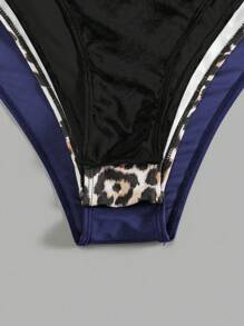SHEIN Swim Curve 2025 3 件套加大码女式豹纹泳装比基尼泳裤，适合夏季海滩度假 - 藏蓝色 - 查看 4