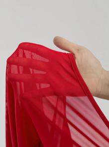 SHEIN Tall 透视网纱连体衣，不含内衣 - 酒紅色 - 查看 6