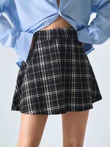 SHEIN EZwear 彈性腰溜冰格紋半身裙