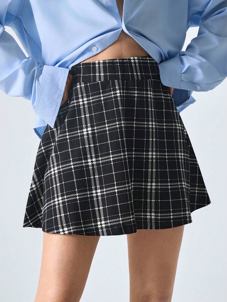 SHEIN EZwear 彈性腰溜冰格紋半身裙