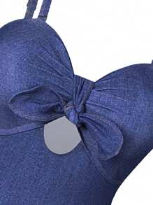 Swim Oasis Costume da bagno da donna taglie forti di alta qualità, 2 pezzi: Top con bustier e fiocco, abbinato a una lunga gonna a fantasia a righe, per vacanze in spiaggia, estate