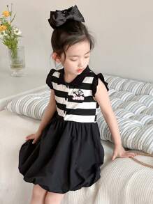 DAZY Girl Young Girl Fall Short Sleeve Dress With Collar Patchwork Graphic Print