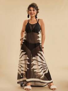 Travachic Plus Size Holiday Casual Tropical Beach Lightweight Sleeveless Loose Flowing Long Beach Cover Up Dress, Print Country Concert Outfit, Holiday Clothes, Vacation Outfits Woman, Festival - Multicolor - View 4