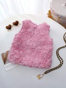 SHEIN Débardeur/top dos nageur style français pour jeune fille avec décoration de rose 3D - Rose bonbon - Voir 2