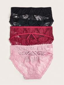 3pcs Set Plus Size Lace Underwear, Minimalistic & Fashionable, Suitable For Summer - Multicolor - View 2