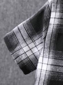 2pcs/Set Tween Boys Casual Plaid Short Sleeve Hooded Shirt & Plaid Patchwork Shorts, Summer - Black - View 5