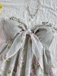 Soleia 波西米亚风、浪漫花卉、度假风、花卉图案7月4日主题服装上衣、度假上衣、串珠上衣、荷叶边上衣、派对上衣、背心、性感7月4日女士露脐上衣、优雅花卉刺绣网纱露背露脐上衣——夏季必备！ - 彩色 - 查看 5