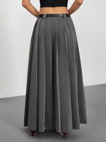 SHEIN EZwear Falda plisada de cintura baja gris de moda para ir al trabajo