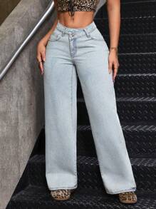 SHEIN SXY 女式宽松侧袋阔腿休闲百搭牛仔裤