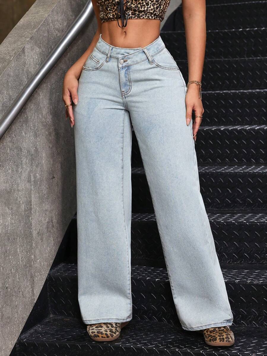 SHEIN SXY 女式宽松侧袋阔腿休闲百搭牛仔裤