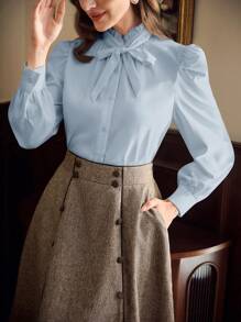 Vintamour Plus Size Women's Spring And Autumn Fashion Elegant Comfortable Daily Loose Retro Blue Long Sleeve Button Shirt,Women Blouse,Teacher Clothes,Office Tops,Curve Shirt,Business Casual Woman,Work Clothes Women,Long Sleeve Tops - Baby Blue - View 7