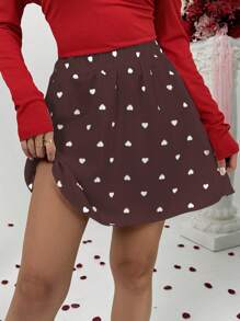 Chiquease Falda con diseño de corazones a rayas y cintura elástica para mujer