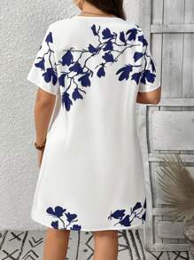 EMERY ROSE Vestido casual con botones delanteros y bolsillo con estampado floral para mujer de talla grande - Azul - Ver 2