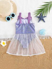 SHEIN 年轻女孩针织合身休闲连体泳衣 - 彩色 - 查看 2