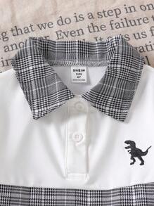 夏季新款简约英伦风套装拼布格子Polo衫+格子宽松短裤学院风青年男孩休闲两件套