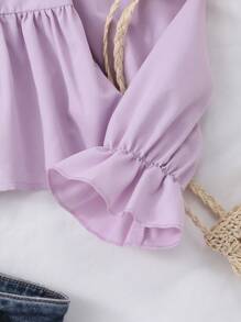 Tween Girl Striped Shirt, Casual & Versatile - Purple - View 3