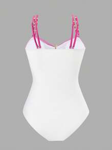 SHEIN Swim Curve Plus Size 1PC Swimsuit, Metallic Accent Minimalist Design, Vacation Beach Outfit For Women For Summer - Multicolor - View 2