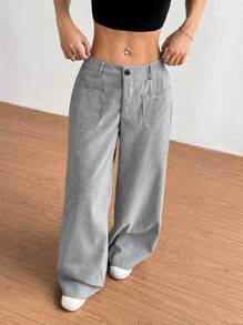 SHEIN PETITE Women's Loose Fit Striped Design Wide Leg Casual Pants