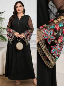 Al Najma Váy lưới thêu hoa cỡ lớn cho nữ, tay dài thanh lịch - Nhiều màu - Xem 1