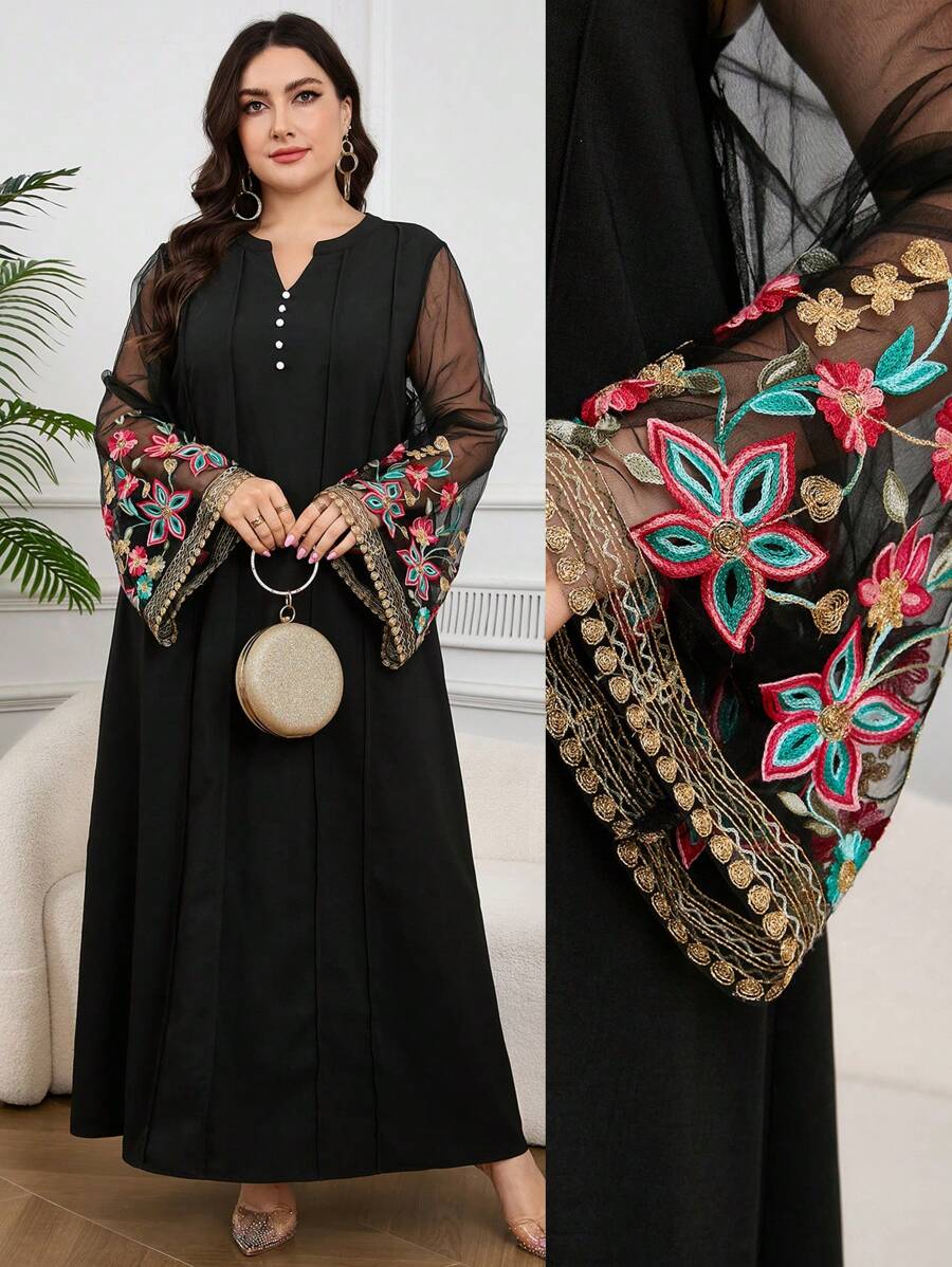 Al Najma Váy lưới thêu hoa cỡ lớn cho nữ, tay dài thanh lịch - Nhiều màu - Xem 1