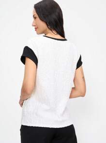 EMERY ROSE Elegantes, lässiges, plissiertes Farbblock Rundhals Kurzarm Damen T-Shirt