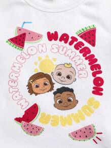 CoComelon X SHEIN Baby Girl Watermelon Graphic Snug Fit Summer Pajama Set - Red and White - View 6