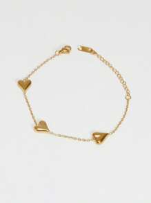 1pc Retro Minimalist Heart Chain Bracelet, Simple & Versatile For Daily Wear Valentines Winter Gifts - Gold - View 4