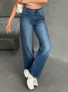 RueChic Hoge taille rechte pijp jeans, minimalistische mode geschikt voor de zomer
