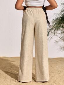 SHEIN Tween Girls Casual Solid Color Straight Leg Pants - Apricot - View 2
