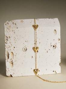 1pc Retro Minimalist Heart Chain Bracelet, Simple & Versatile For Daily Wear Valentines Winter Gifts - Gold - View 1