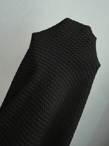 SHEIN LUNE 休闲纯色镂空刺绣拼接T恤，度假风格 - 黑色 - 查看 5