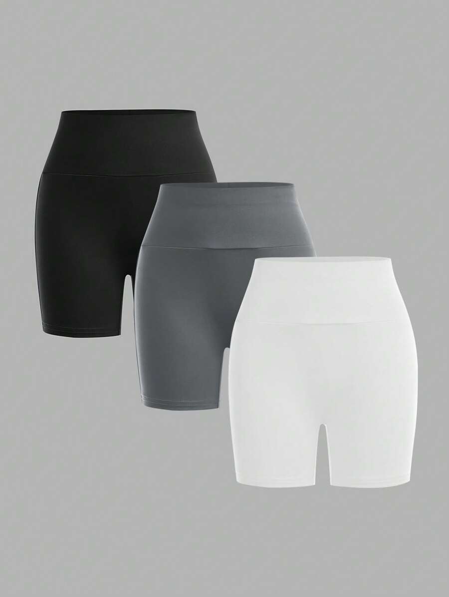 SHEIN Girlism Tween 女童修身休闲简约舒适宽腰纯色 3 件套短裤 - 彩色 - 查看 1