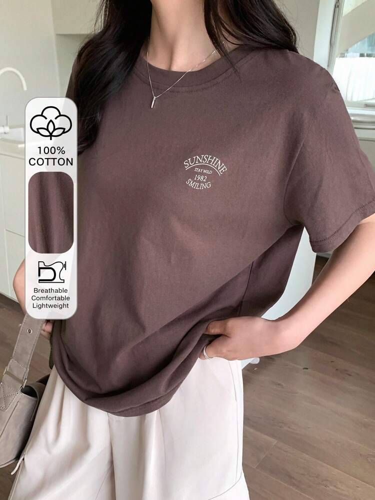 Women's City Casual Round Neck Letter Print Short Sleeve T-Shirt, Summer