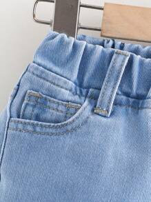 DENIMLY Baby GIRL Casual Simple Daily Must Have Spring Summer Cool Max Cotton Cropped Wide Leg Jeans, Elastic Waistband, Classic And Basic. - Light Wash - View 3