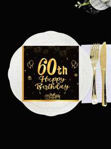 SHEIN Servietten zum 60. Geburtstag Schwarz und Gold, 20 Stücke 60. Tafelgeschirr Partys Servietten, 60. Geburtstag Dekorationen Tissue-Papierserviette, Weihnachten - Schwarz - Übersicht 4