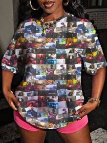 INAWLY Retro Street Style Vintage Photo Collage Oversize Short Sleeve T-Shirt - White - View 6