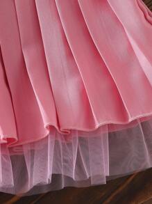 2pcs/Set Baby Girl Blouse And Pleated Skirt Outfit - Pink - View 5