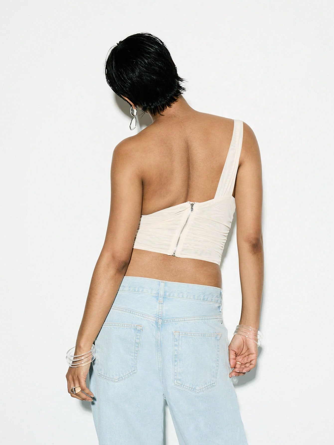 KIZN Ruched Corset One Shoulder Boned Structure Bodysuit