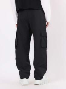 SUMWON Skater Fit Nylon Cargo Pants With Elastic Ankle, Drawstring Waist, Relaxed Fit Streetwear For Winter Sports And Urban Fashion, Versatile Travel Pants - Black - View 6