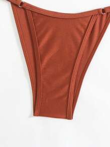 Swim Chiccia Summer New Style Solid Color Off-Shoulder Removable Strap V-Neck Sexy Crop Top And Thong Bikini Beach 2 Pieces Swimwear - Rust Brown - View 6