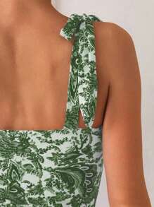 SHEIN Swim 1pc Women's Vacation Beach All-Over Print Tankini Swimsuit For Summer - Green - View 5