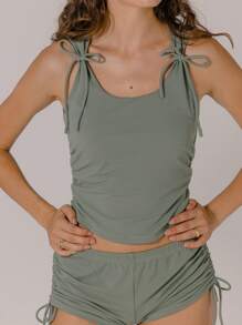 Aralina Women's Solid Color Tie Shoulder Camisole And Shorts 2 Pieces Casual Set - Olive Green - View 8