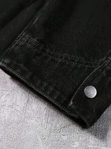 Manfinity EMRG Men's Corduroy Collar Washed Casual Loose Denim Jacket - Black - View 8