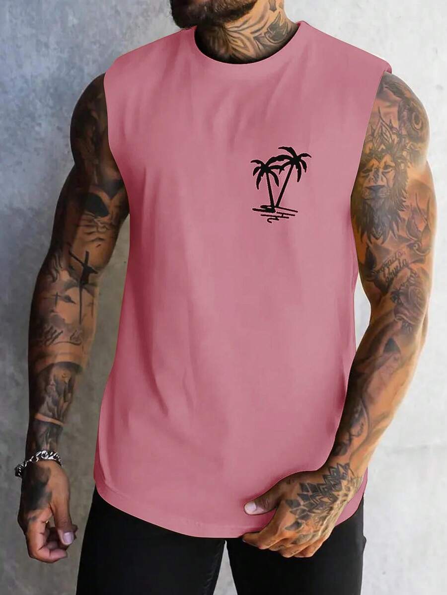 Manfinity RSRT Men's Palm Tree Print Sleeveless Men Summer Tank Tops - Pink - View 1