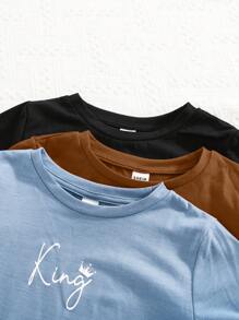 SHEIN Leap Crew 6pcs Set Young Boys Casual School Style Fashion Versatile Soft Short Sleeve T-Shirt And Shorts, English Graphic, Comfortable & Practical, Suitable For Spring/Summer - Black - View 5