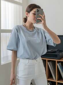 DAZY Camiseta De Hombro Caído Con Gráfico De Letra