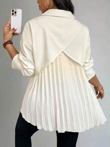SHEIN Plus Size Casual Commuting Solid Color Back Pleat Shirt - Apricot - View 3