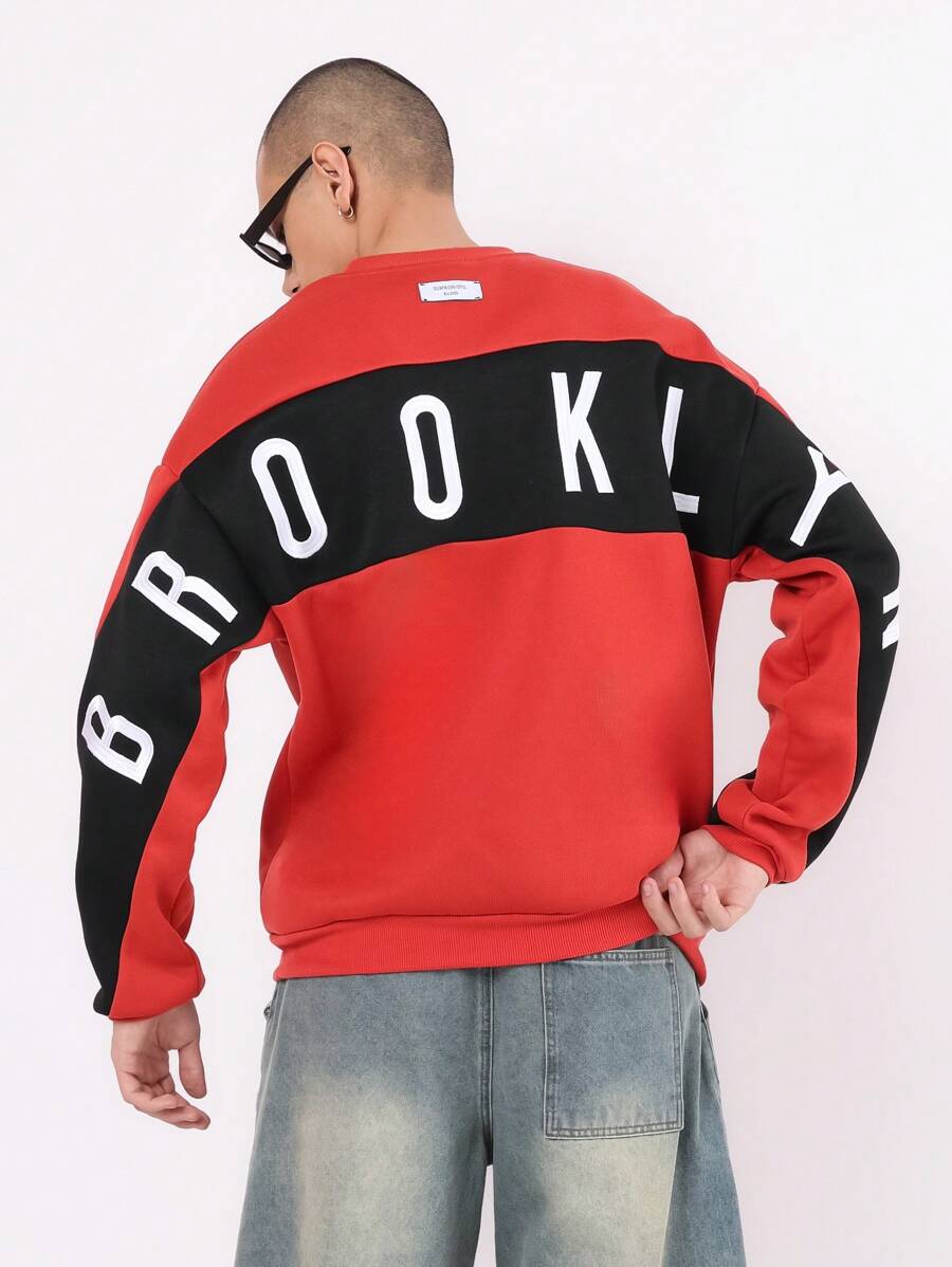 SUMWON Brooklyn Retro Streetwear Sweatshirt Urban Varsity Style Letter Print Casual Pullover Sweatshirt Athletic Crewneck Fall Winter Fashion - Red - View 1