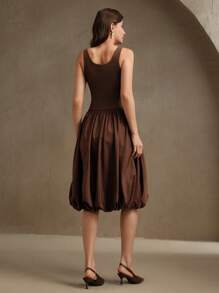 Anewsta 时尚编织拼布无袖喇叭裙，适合夏季、节日、休闲、节庆、度假、复古 - 咖啡 - 查看 2