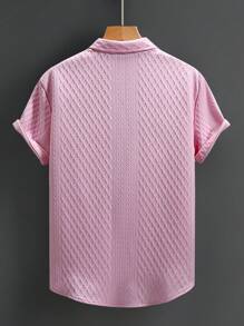 Manfinity Homme Áo sơ mi nam tay ngắn họa tiết đơn giản màu trơn đơn giản - Hồng - Xem 2